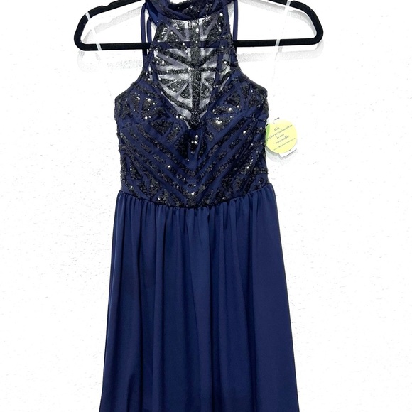 Speechless Midnight sequin halter Blue mini Dress 3 - Picture 8 of 9